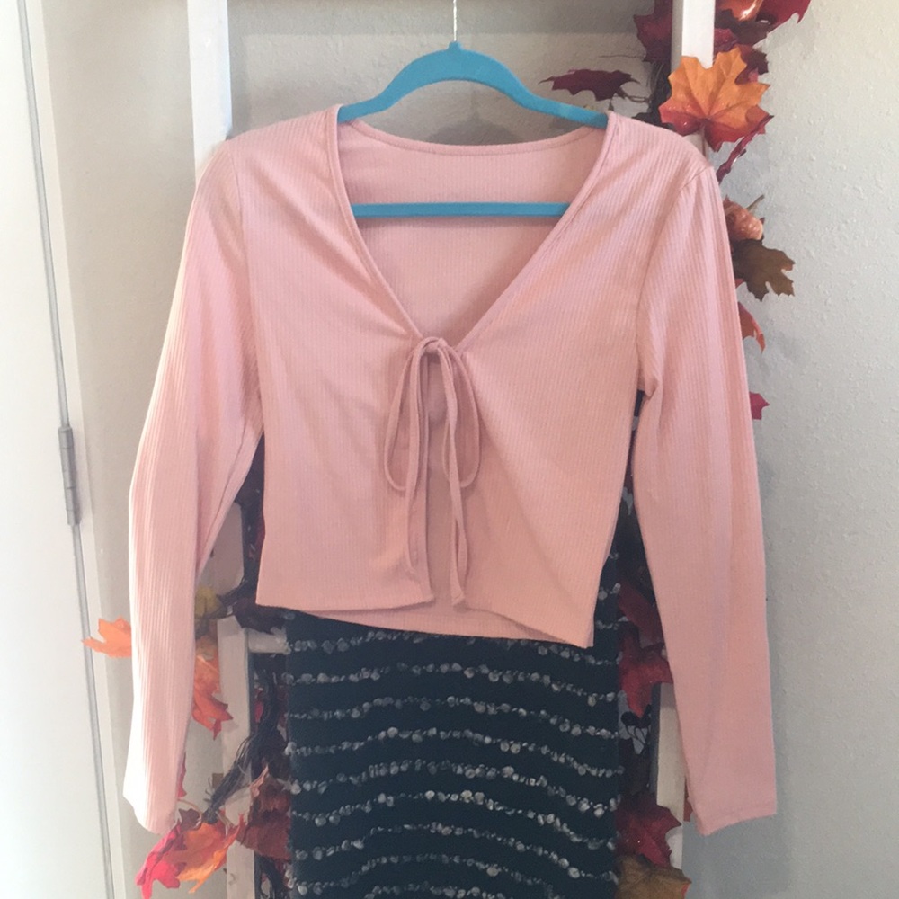 Pink front trendy tie sweater